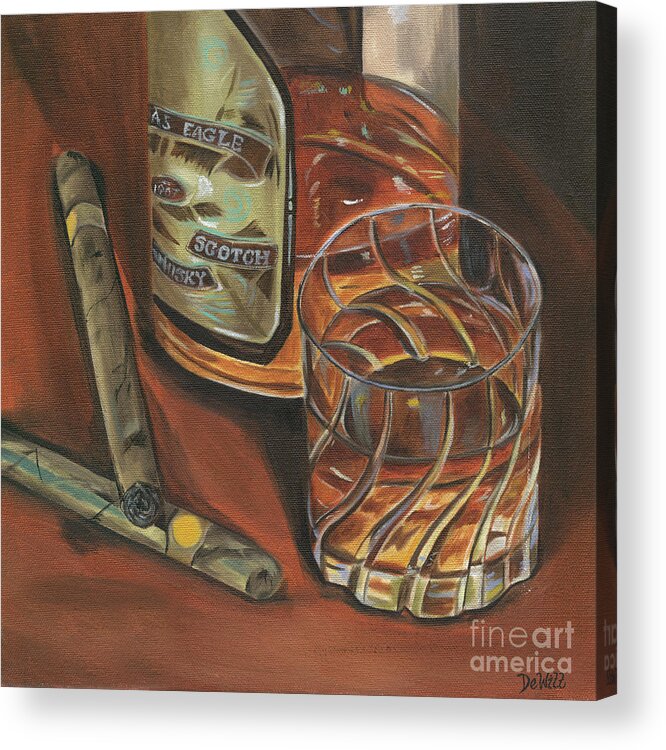 Scotch Acrylic Print featuring the painting Scotch and Cigars 3 by Debbie DeWitt