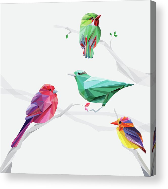Funky Acrylic Print featuring the digital art Set Of Abstract Geometric Colorful Birds by Pika111