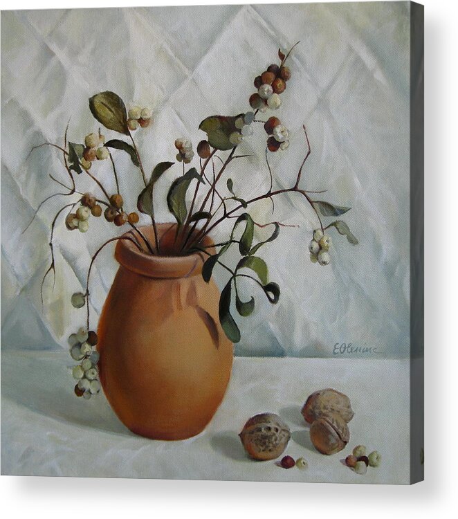 Still Life Acrylic Print featuring the painting Signs of autumn by Elena Oleniuc