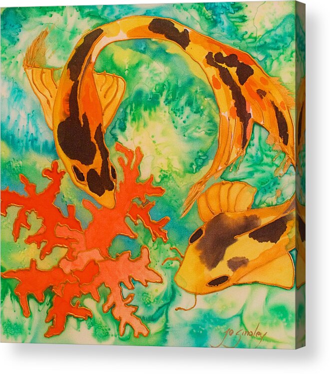 Koi Acrylic Print featuring the painting Silk Koi by Jo Smoley