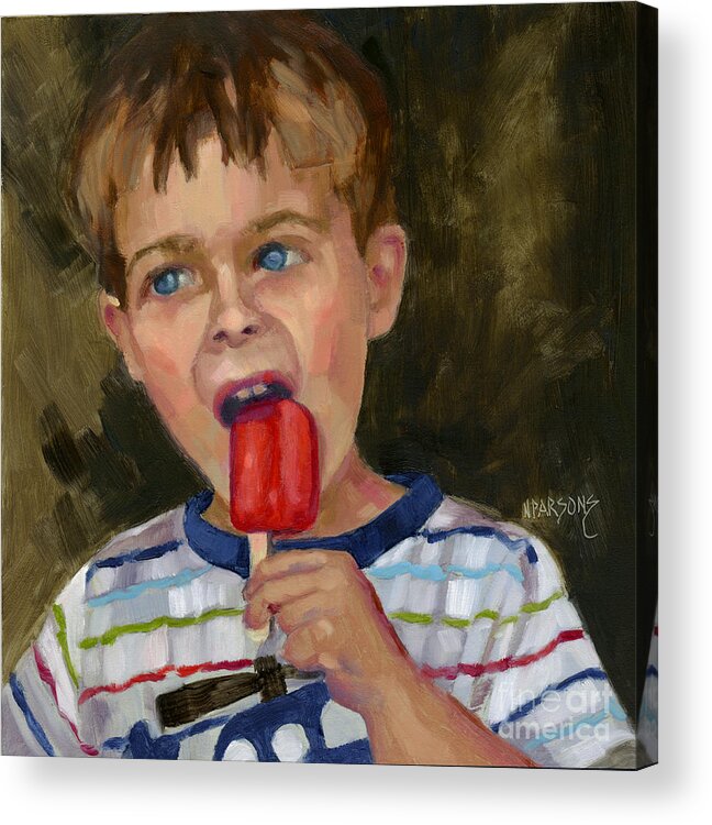 Little Boy Acrylic Print featuring the painting SOLD Simple Pleasures by Nancy Parsons