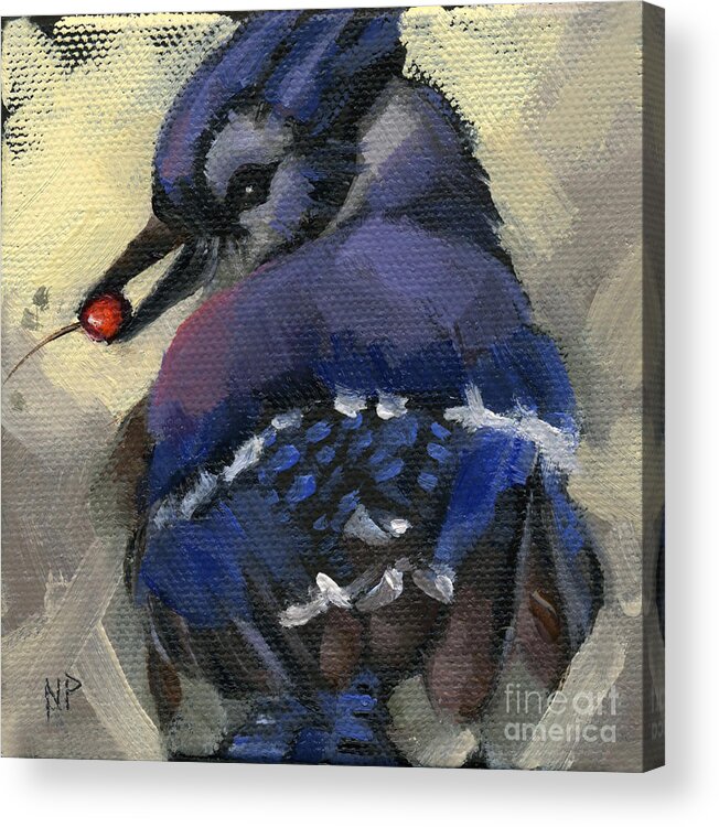 Blue Jay Acrylic Print featuring the painting SOLD - Finder's Keepers by Nancy Parsons