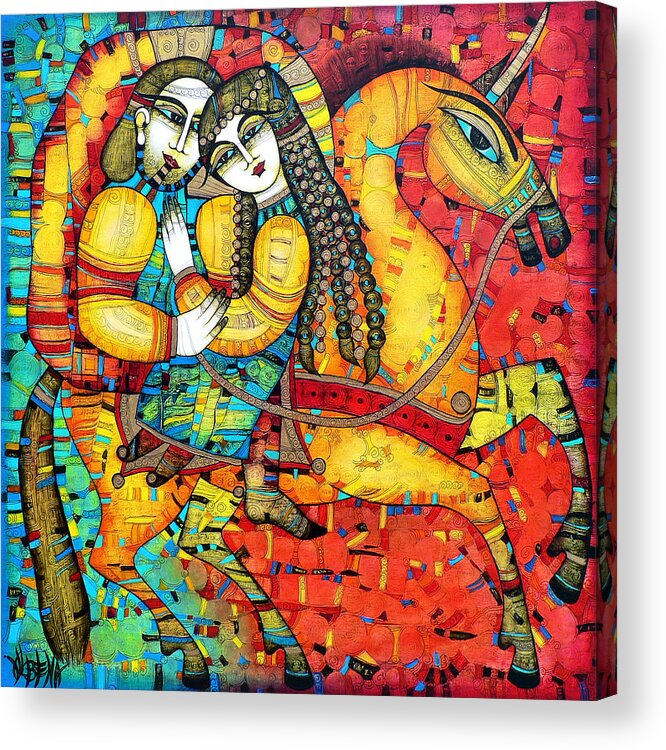 Albena Acrylic Print featuring the painting SONATA for two and unicorn by Albena Vatcheva