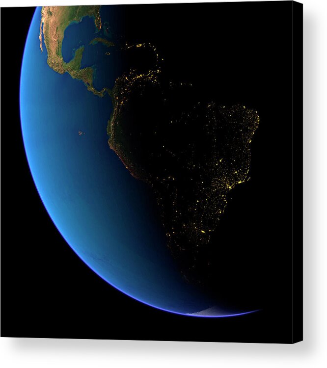 South America Acrylic Print featuring the photograph South America At Night by Planetary Visions Ltd/science Photo Library