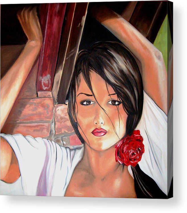 Spanish Girl Acrylic Print featuring the painting Spanish Beauty by Sunel De Lange