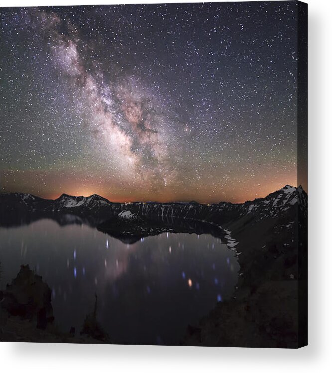 Crater Lake Acrylic Print featuring the photograph Sparkling Night in Crater Lake by Yoshiki Nakamura