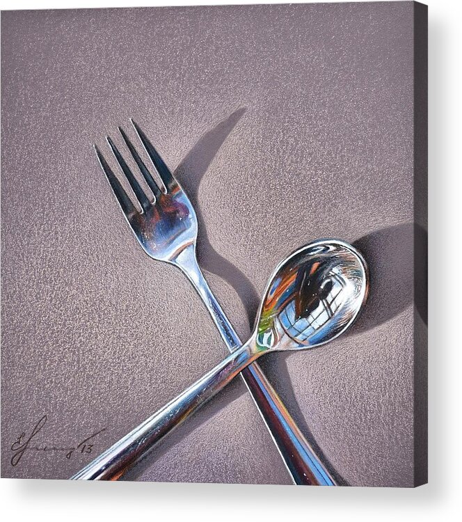Still Life Acrylic Print featuring the drawing Spoon and fork 2 by Elena Kolotusha