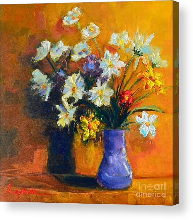 Art Acrylic Print featuring the painting Spring Flowers in a Vase by Patricia Awapara