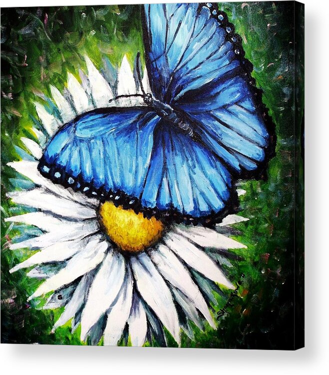 Blue Butterfly Acrylic Print featuring the painting Spring Has Sprung by Shana Rowe Jackson