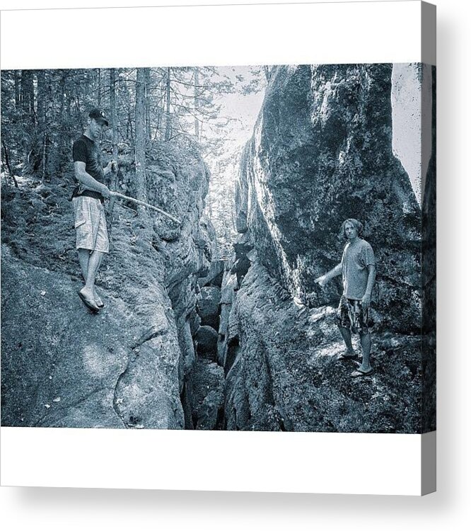 Monochromatic Acrylic Print featuring the photograph #squaready #hike #hiking #rocks #maine by Mathieu Bourgeois 