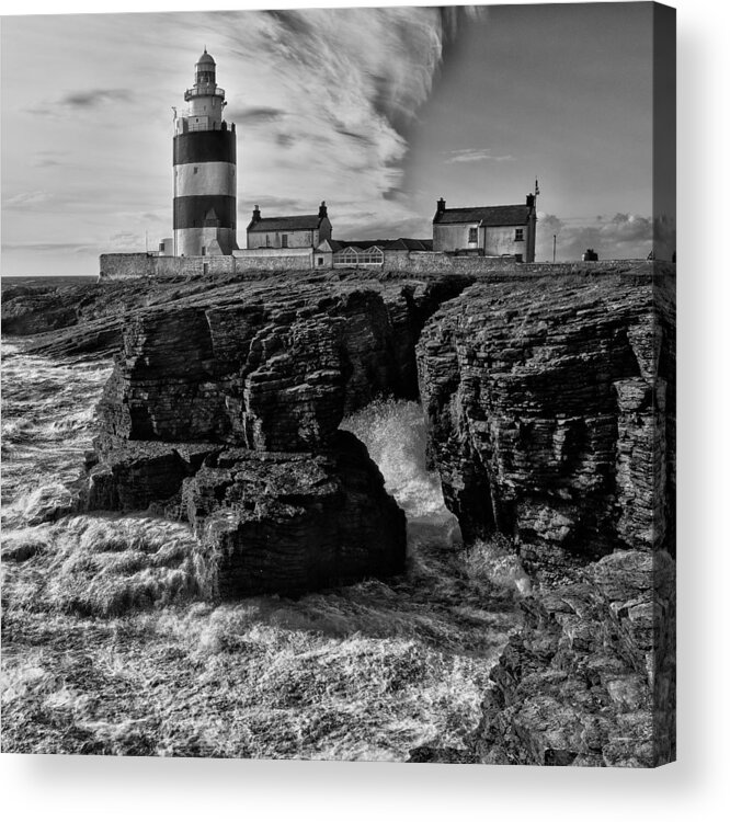 Hook Acrylic Print featuring the photograph Stormy day at Hook Head Lighthouse by Nigel R Bell