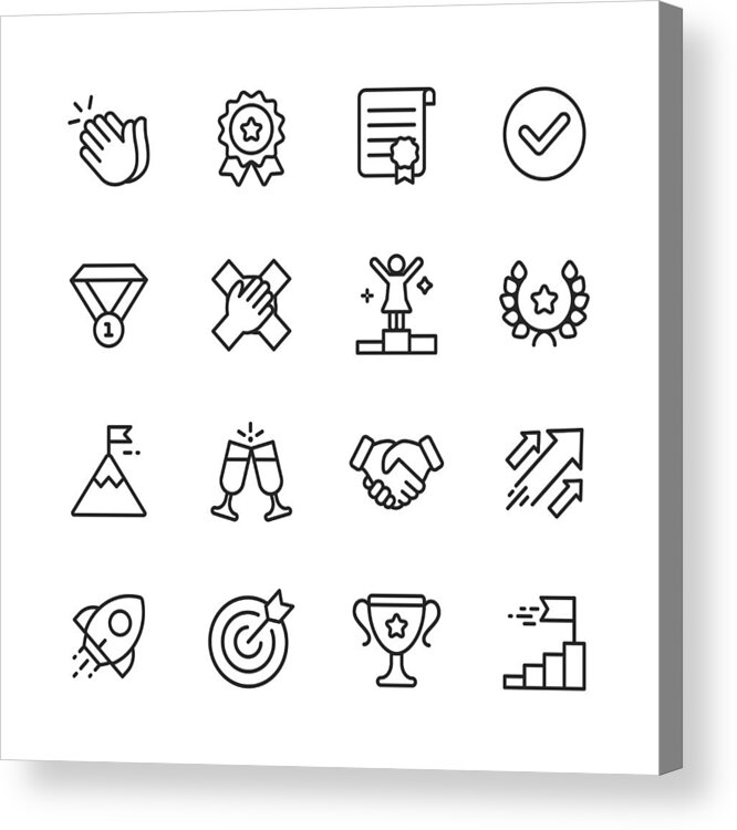 New Business Acrylic Print featuring the drawing Success Line Icons. Editable Stroke. Pixel Perfect. For Mobile and Web. Contains such icons as Applause, Medal, Trophy, Champagne, StartUp, Handshake. by Rambo182