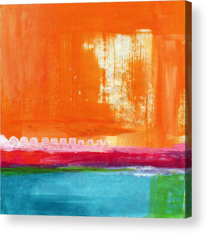 Orange Abstract Art Acrylic Print featuring the painting Summer Picnic- colorful abstract art by Linda Woods
