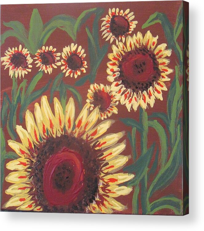 Field Acrylic Print featuring the painting Sunflower field by Jennylynd James