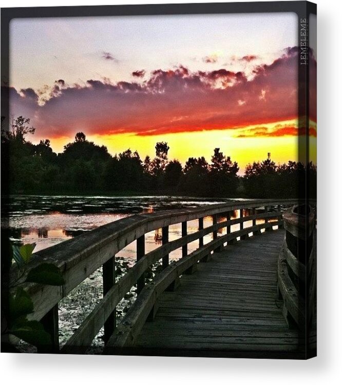 Pond Acrylic Print featuring the photograph Sunset on a Bridge by Stefanie Roberts