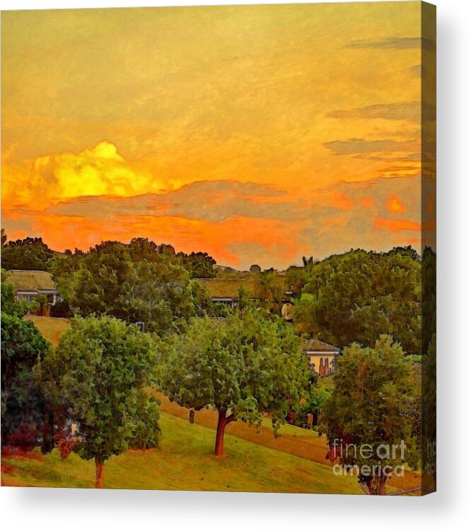 Sharkcrossing Acrylic Print featuring the painting S Sunset Over Orchard - Square by Lyn Voytershark