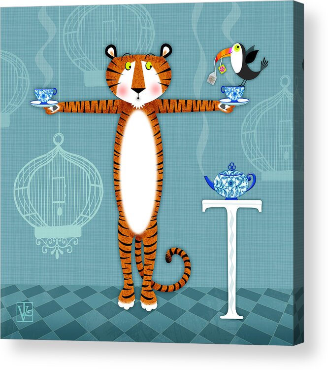 Letter T Acrylic Print featuring the digital art T is for Tiger by Valerie Drake Lesiak
