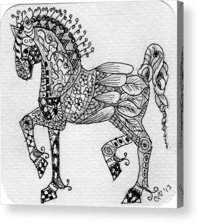 Zentangle Acrylic Print featuring the drawing Tangle Horse 1 by Quwatha Valentine