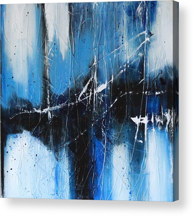 Abstract Textured Contemporary Action Acrylic Painting In Blues Acrylic Print featuring the painting Tangled by Lauren Petit