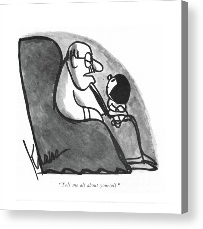83782 Rkr Robert Kraus (father To Very Small Girl Who Is Sitting On His Lap.) Child Childhood Children Daughter Father Get Girl Girls Inform Information Inquiry Kid Kids Know Lap Little Parent Parenting Relationships Sitting Small Very Youth Acrylic Print featuring the drawing Tell Me All About Yourself by Robert Kraus