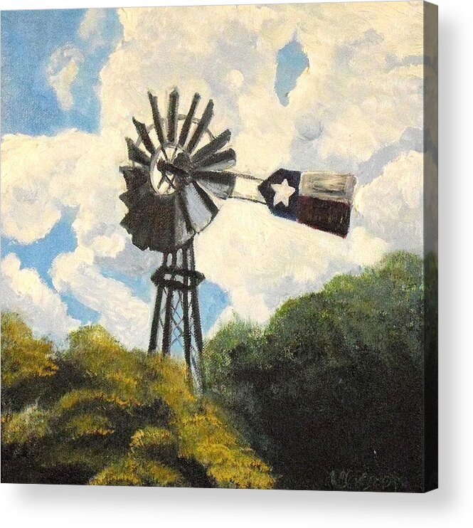 Texas Acrylic Print featuring the painting Texas Windmill by Melissa Torres