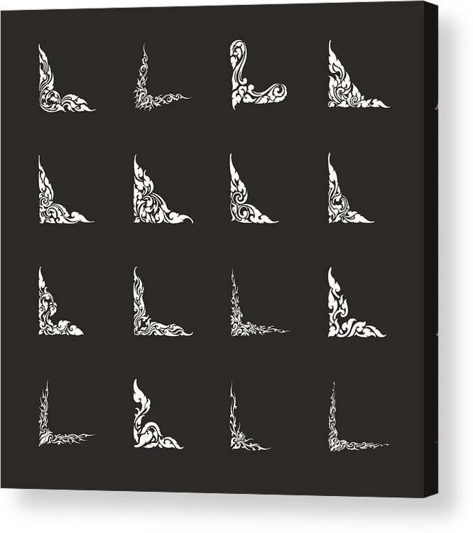 Art Acrylic Print featuring the drawing Thai Design Motifs Set 2 - White Series by Rakdee