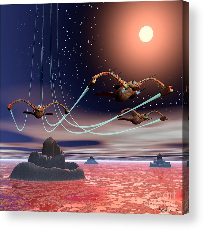 Sci-fi Acrylic Print featuring the digital art The Attack Of The Raptors by Walter Neal