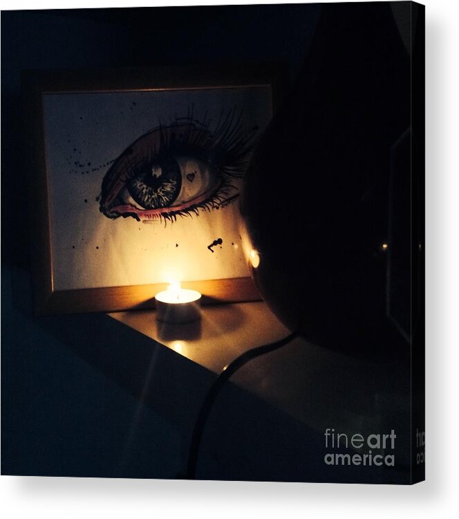 Candle Acrylic Print featuring the mixed media The candle lit eye by Lowkey Luciano 