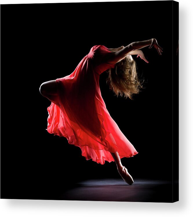 Ballet Dancer Acrylic Print featuring the photograph The Dancer On Black Background by Proxyminder