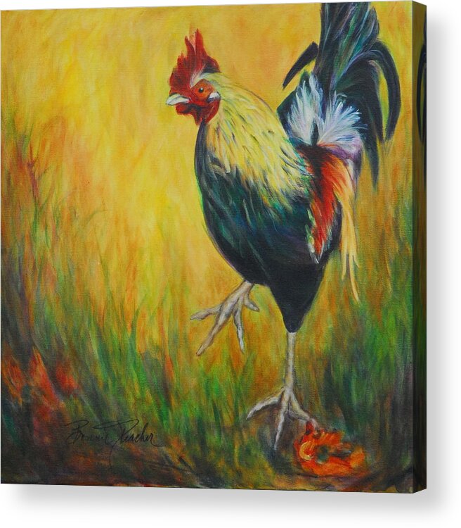 Rooster Acrylic Print featuring the painting The Dancing Cock by Bonnie Peacher