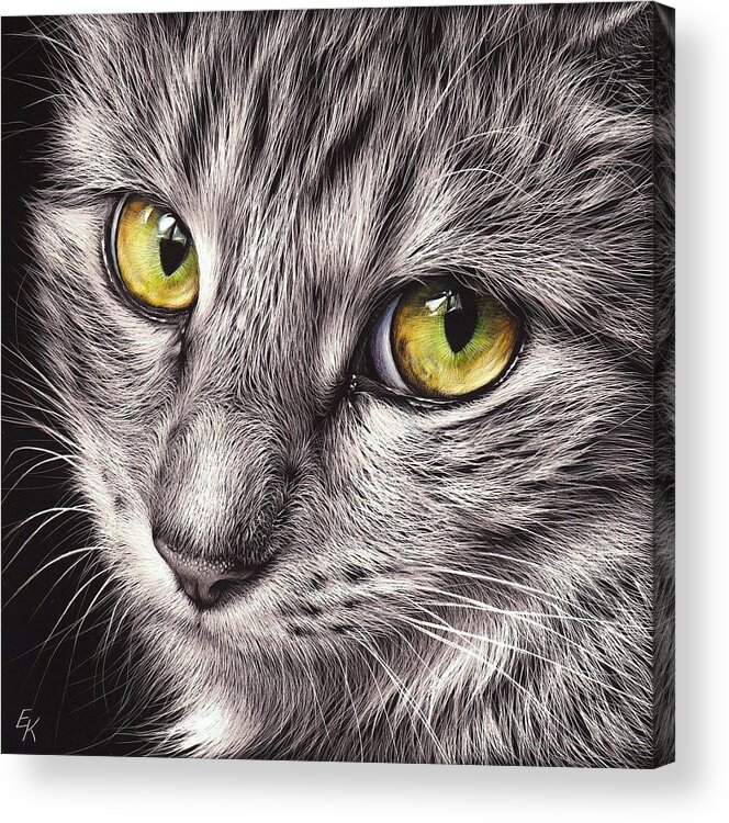 Cat Acrylic Print featuring the mixed media The look by Elena Kolotusha
