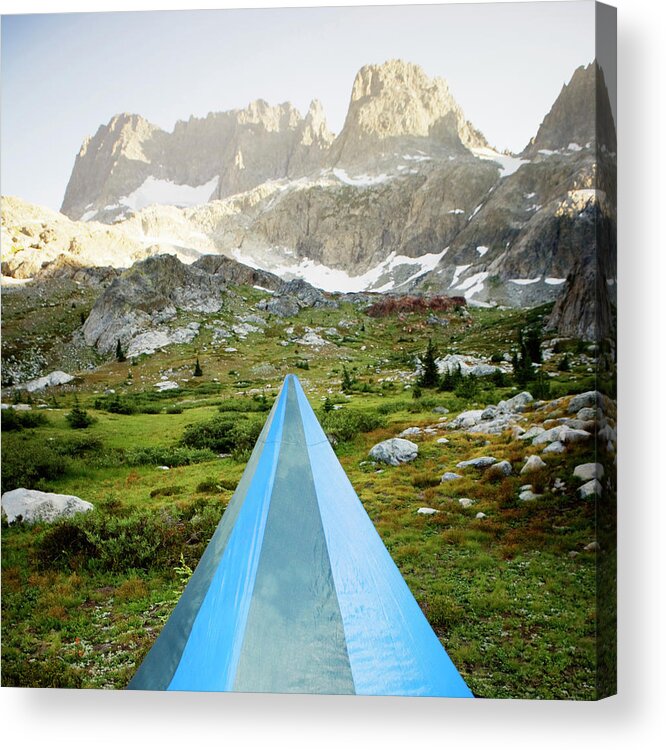 Adventure Acrylic Print featuring the photograph The Top Of A Blue Tent, Pitched by Ron Koeberer