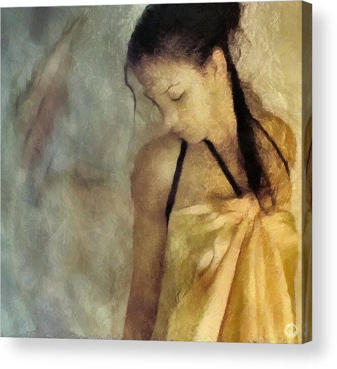 Woman Acrylic Print featuring the digital art The yellow dress by Gun Legler