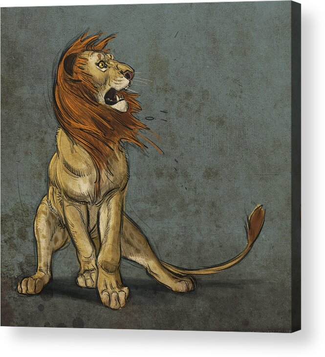 Lion Acrylic Print featuring the digital art Threatened by Aaron Blaise