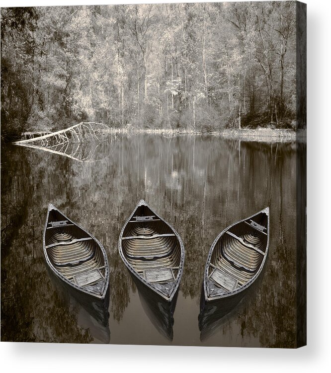 Appalachia Acrylic Print featuring the photograph Three Old Canoes by Debra and Dave Vanderlaan