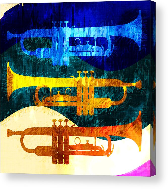 Trumpet Acrylic Print featuring the digital art Three Trumpets by David G Paul
