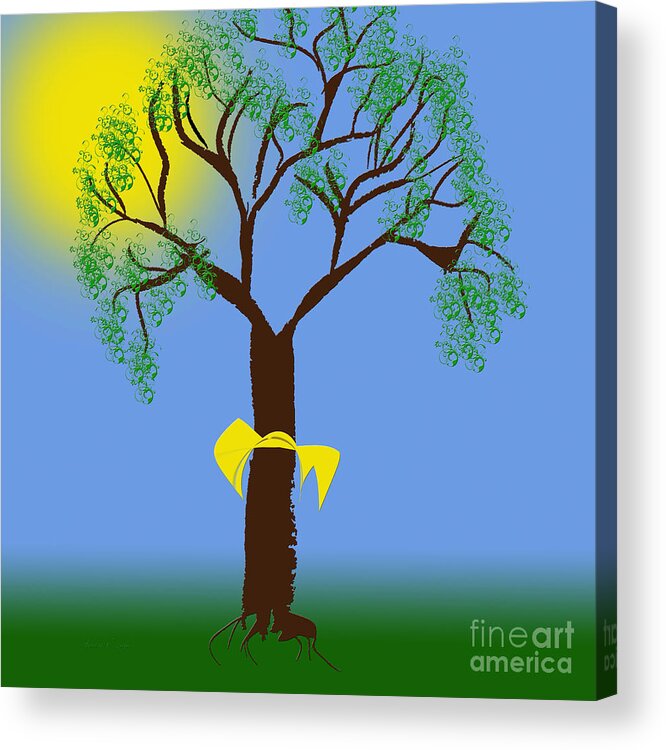 Tree Acrylic Print featuring the digital art Tie A Yellow Ribbon Round The Ole Oak Tree by Andee Design