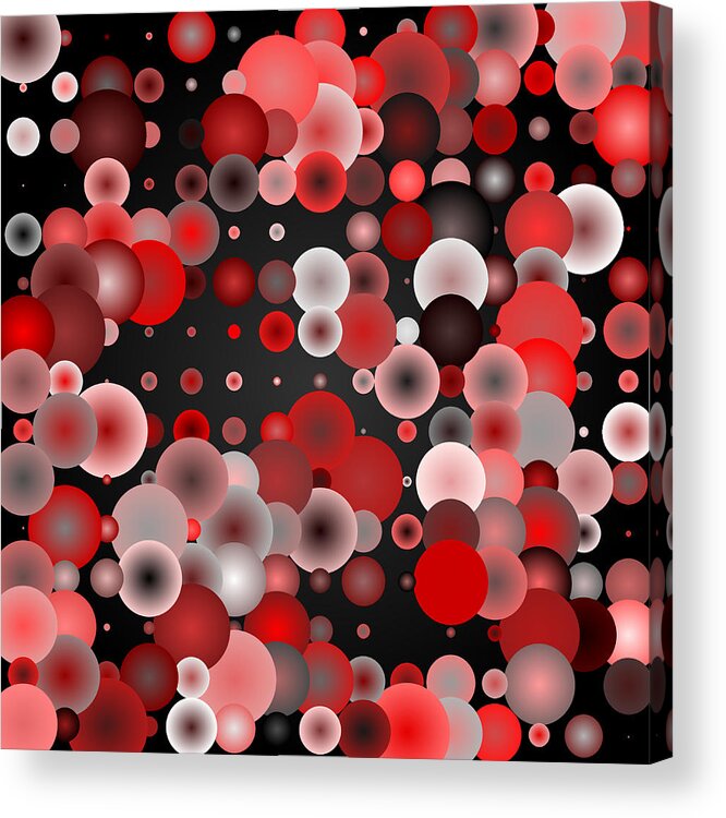 Abstract Digital Algorithm Red Circles Dots Balls Rithmart Room Wall Card Meeting Living Lobby Kitchen Studio Acrylic Print featuring the digital art Tiles.red.2.1 by Gareth Lewis