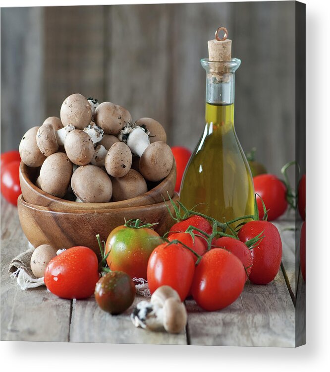 Heap Acrylic Print featuring the photograph Tomato And Mushrooms by Oxana Denezhkina