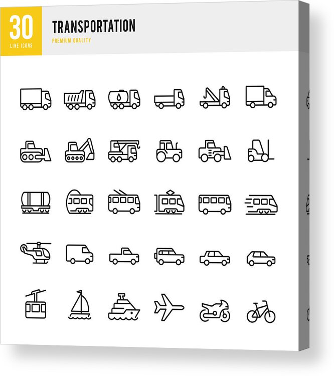 Construction Machinery Acrylic Print featuring the drawing Transportation - set of line vector icons by Fonikum
