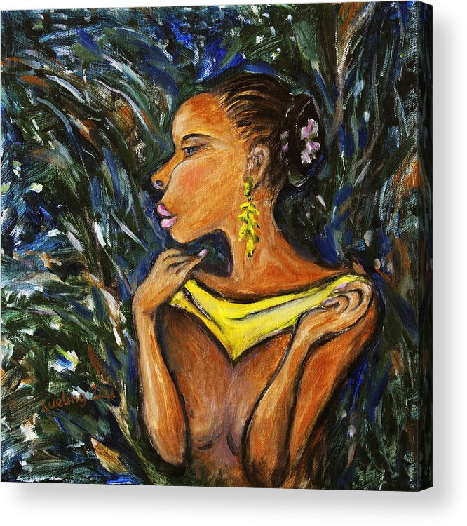 Figurative Acrylic Print featuring the painting Tropical Shower by Xueling Zou