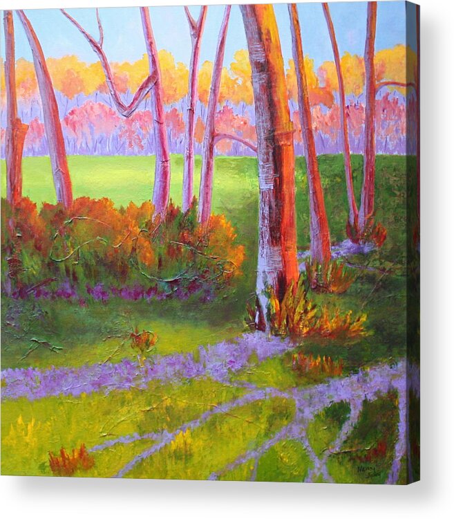 Trees Acrylic Print featuring the painting Trunk Show by Nancy Jolley