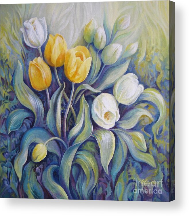 Tulips Acrylic Print featuring the painting Tulips by Elena Oleniuc