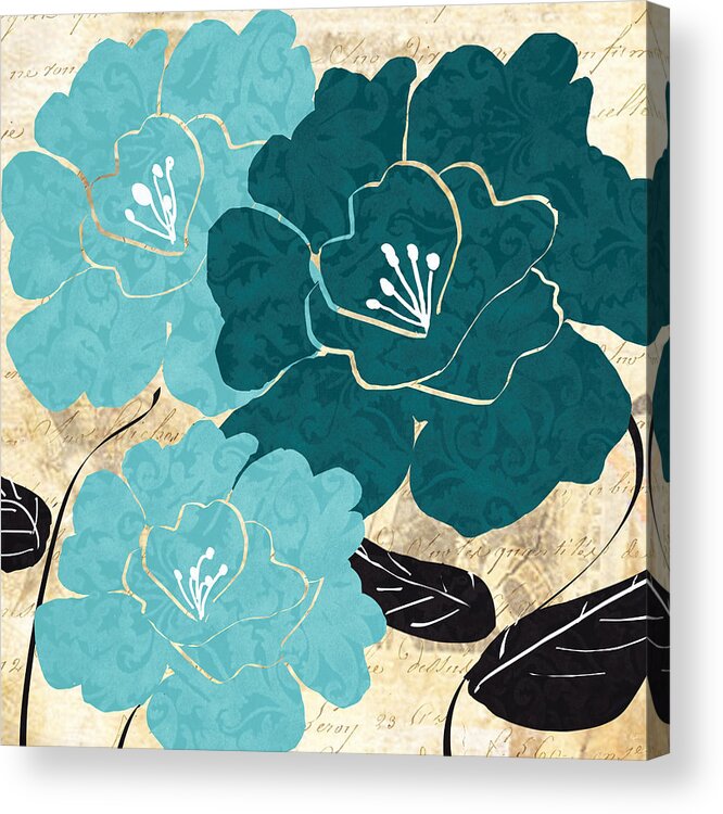 Turquoise Acrylic Print featuring the painting Turquoise Flowers by Lourry Legarde