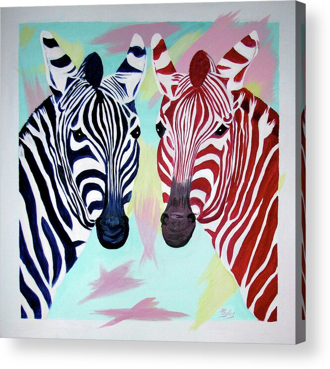 Zebras Acrylic Print featuring the painting Twin zs by Phyllis Kaltenbach