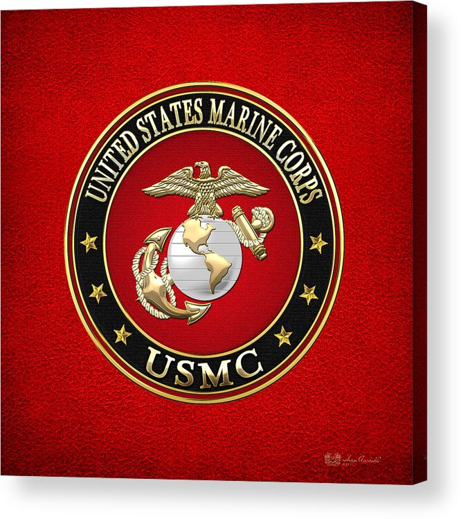 'military Insignia & Heraldry 3d' Collection By Serge Averbukh Acrylic Print featuring the digital art U. S. Marine Corps - U S M C Emblem Special Edition by Serge Averbukh