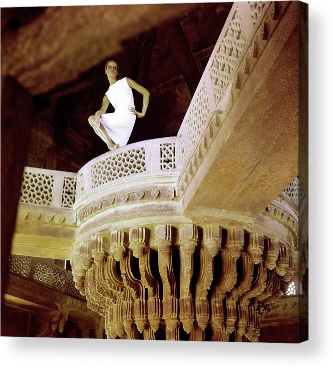 Architecture Acrylic Print featuring the photograph Veruschka Wearing A Jane Derby Dress by Henry Clarke