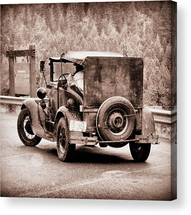 Car Acrylic Print featuring the photograph Vintage Car at Kootenai Falls Montana by Patricia Januszkiewicz