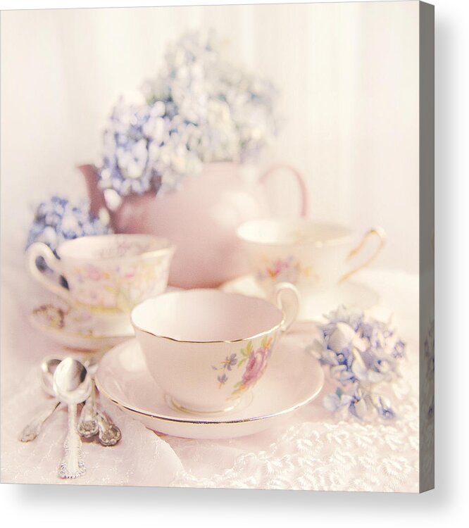 Kitchen Acrylic Print featuring the photograph Vintage Teacups by Theresa Tahara