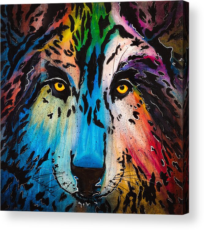Wolf Acrylic Print featuring the painting Watcher by Dede Koll